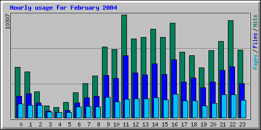 Hourly usage for February 2004